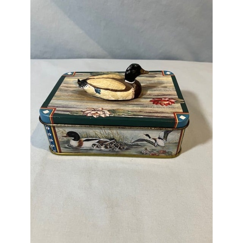 Decorative Tin‎ with Attached Ceramic Duck by GiftCo, Inc